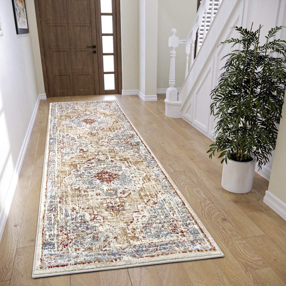 Tapis couloir style vintage moderne beige 80x240cm — vue 3