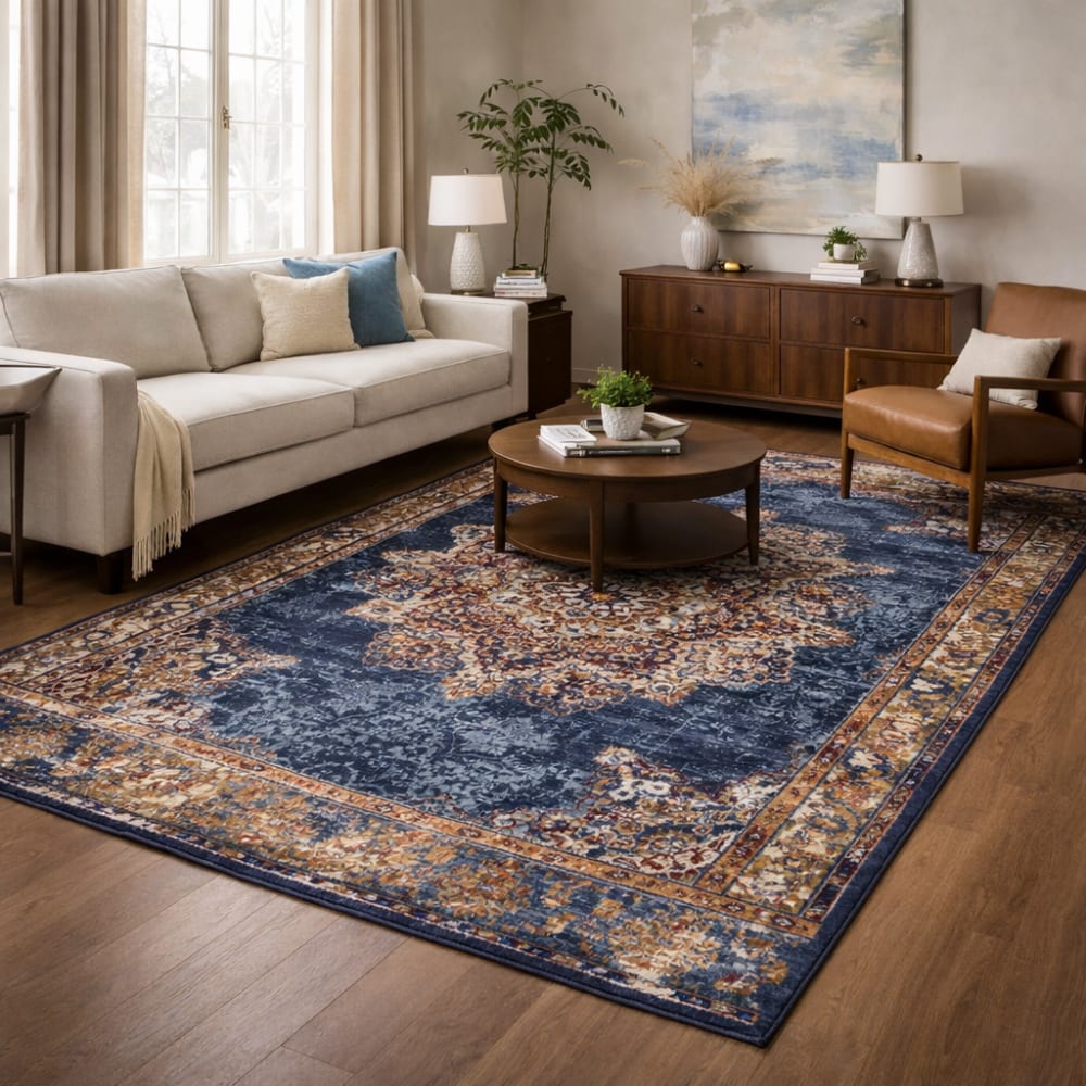 Tapis style vintage moderne bleu 140x200cm — vue 3