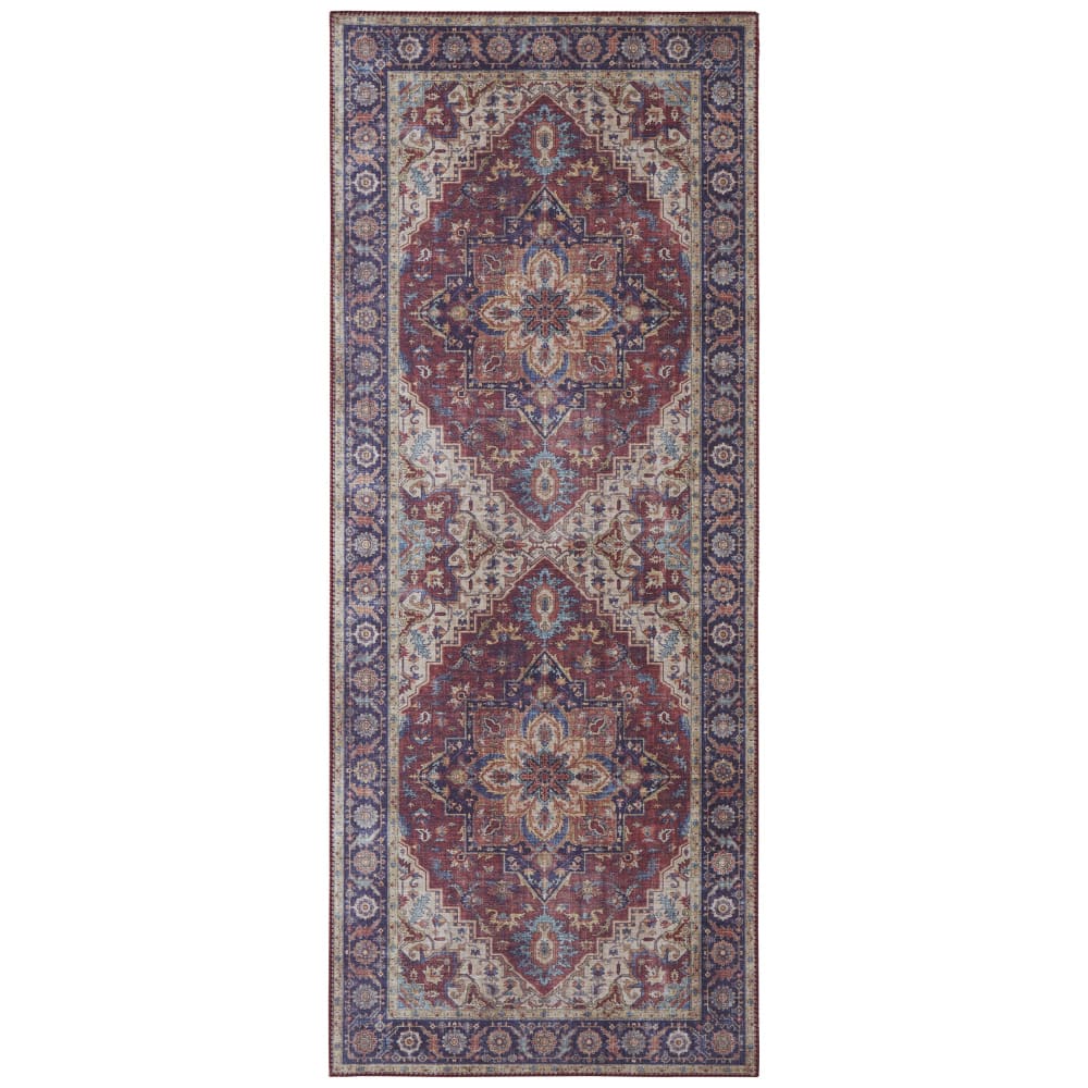 Tapis vintage tissé plat anthea rouge prune 80x150cm