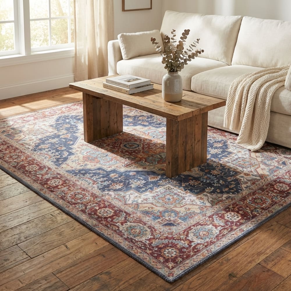 Tapis vintage tissé plat sylla rouge et bleu 160x230cm — vue 4