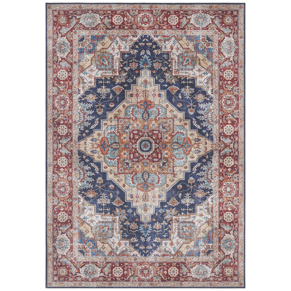 Tapis vintage tissé plat sylla rouge et bleu 80x150cm