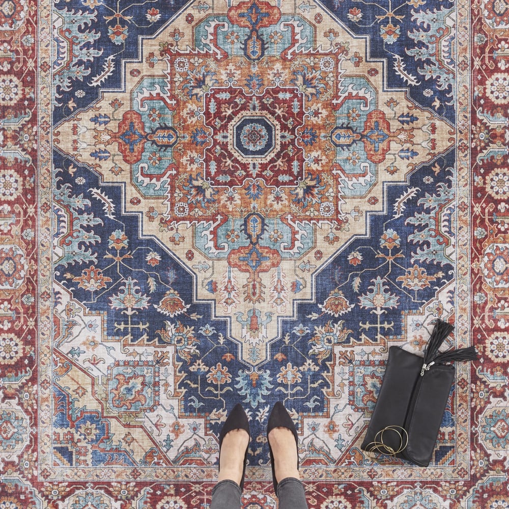 Tapis vintage tissé plat sylla rouge et bleu 80x150cm — vue 4