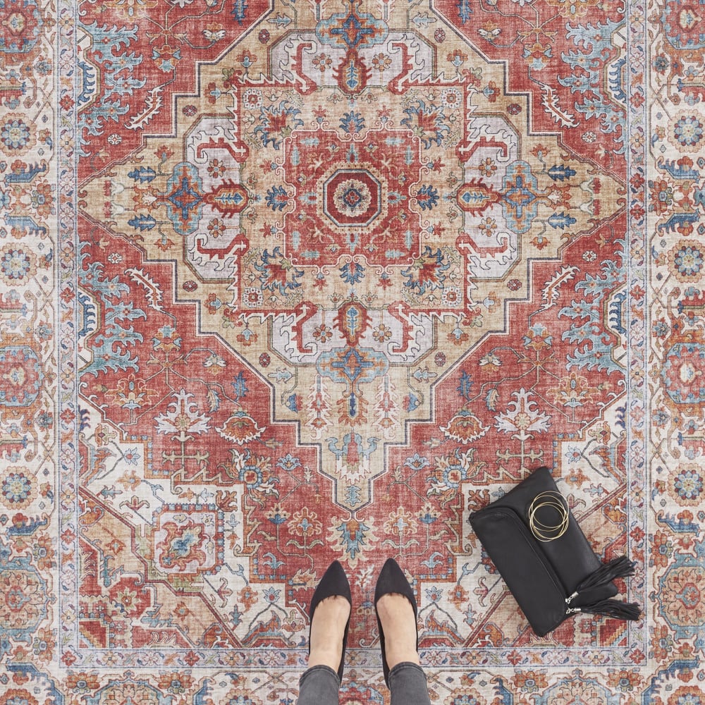 Tapis vintage tissé plat sylla rouge brique 80x200cm — vue 4