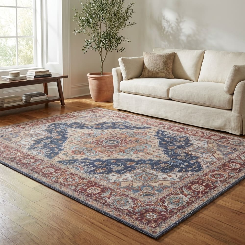 Tapis vintage tissé plat sylla rouge et bleu 120x160cm — vue 3