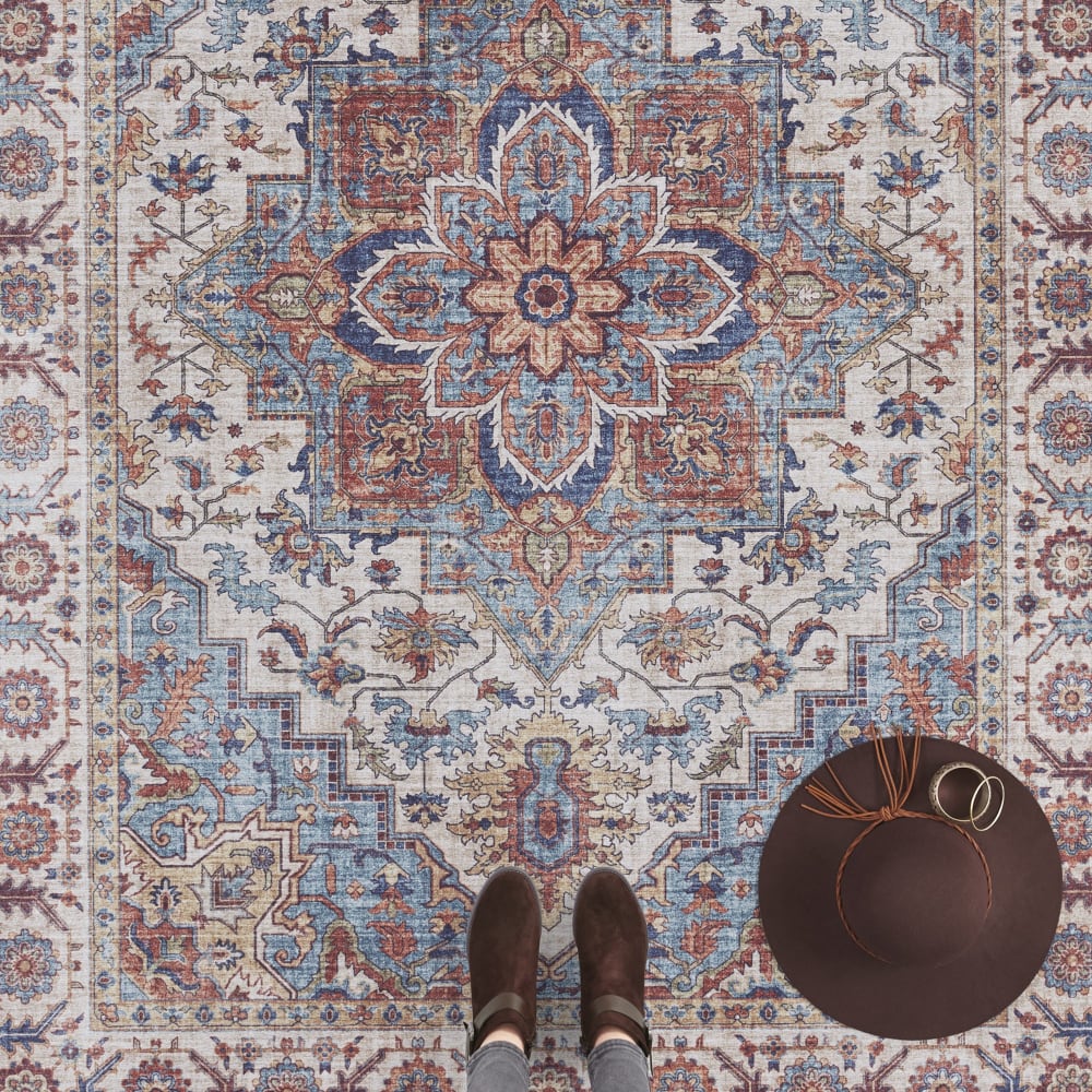 Tapis vintage tissé plat anthea terra turquoise 120x160cm — vue 4
