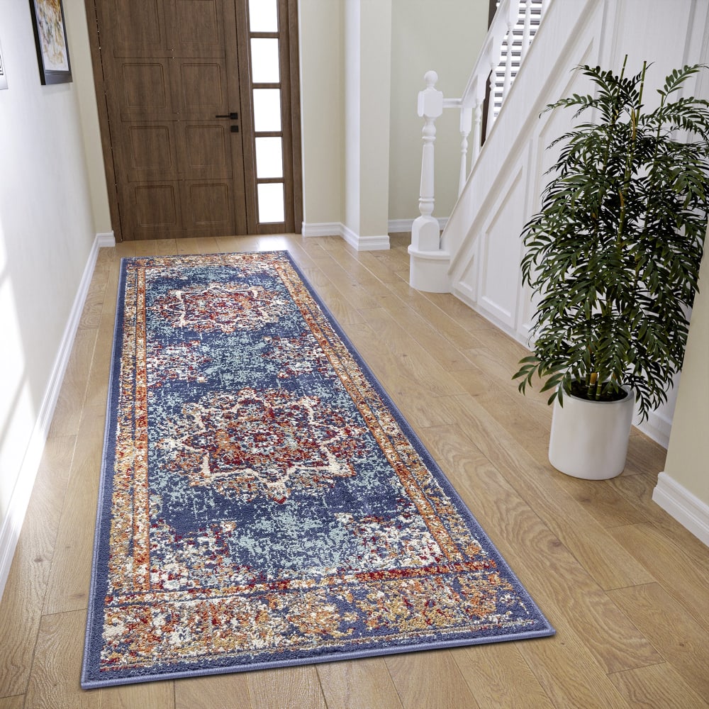Tapis entrée style vintage moderne bleu 57x90cm — vue 3