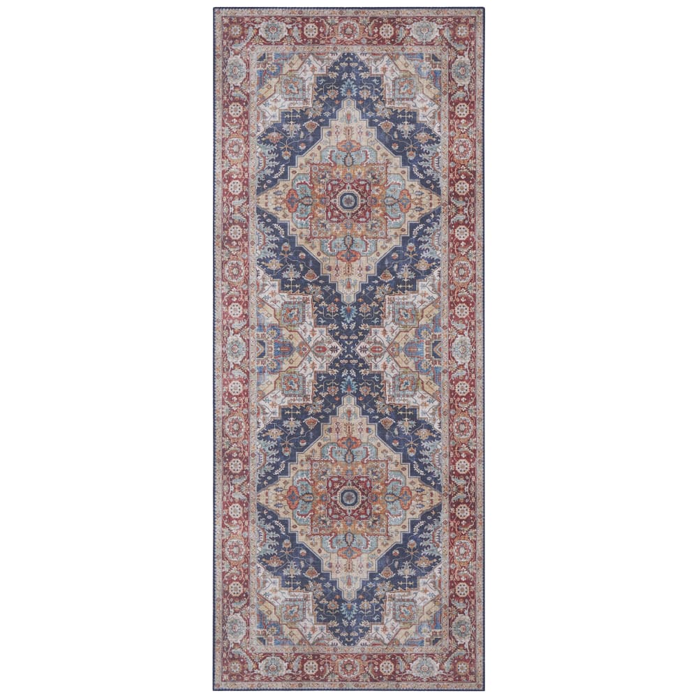 Tapis Vintage tissé plat Sylla Rouge et Bleu 80x200cm