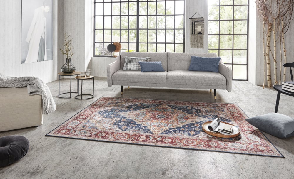 Tapis vintage tissé plat sylla rouge et bleu 80x200cm — vue 3