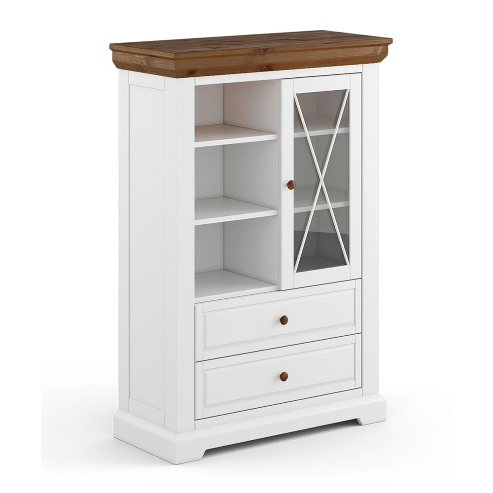 Feldmann-Wohnen Standvitrine mit Glastür aus Massivholz 95x41x140cm, weiß style modern - -