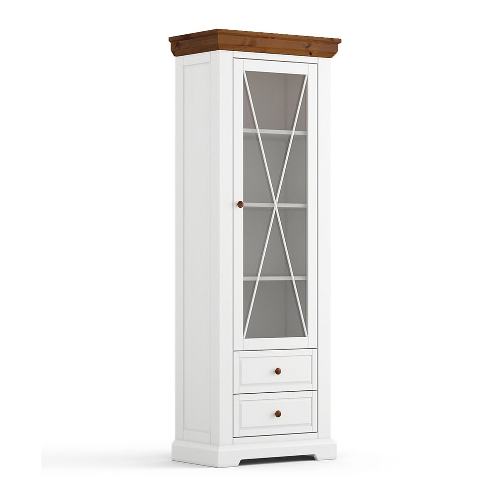 Feldmann-Wohnen Standvitrine mit Glastür aus Massivholz 70x41x200cm, weiß style modern - -