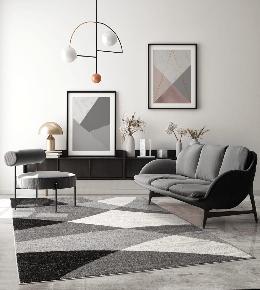 Tapis moderne salon contour, gris, 160 x 220 cm