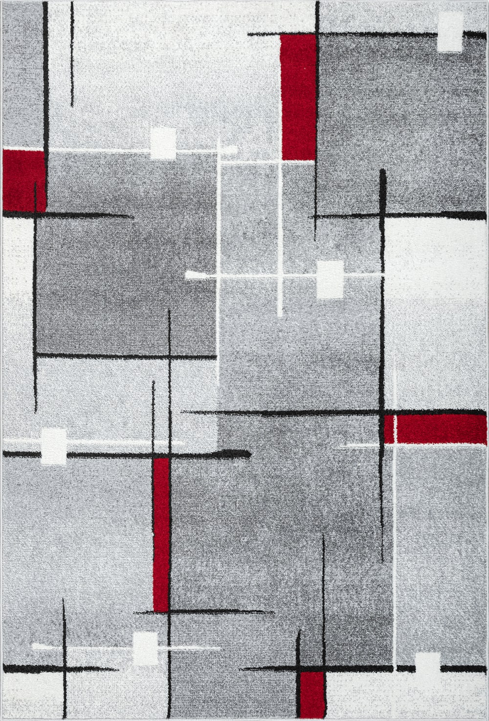 Tapis moderne salon découpe contour, gris rouge, 140 x 200 cm