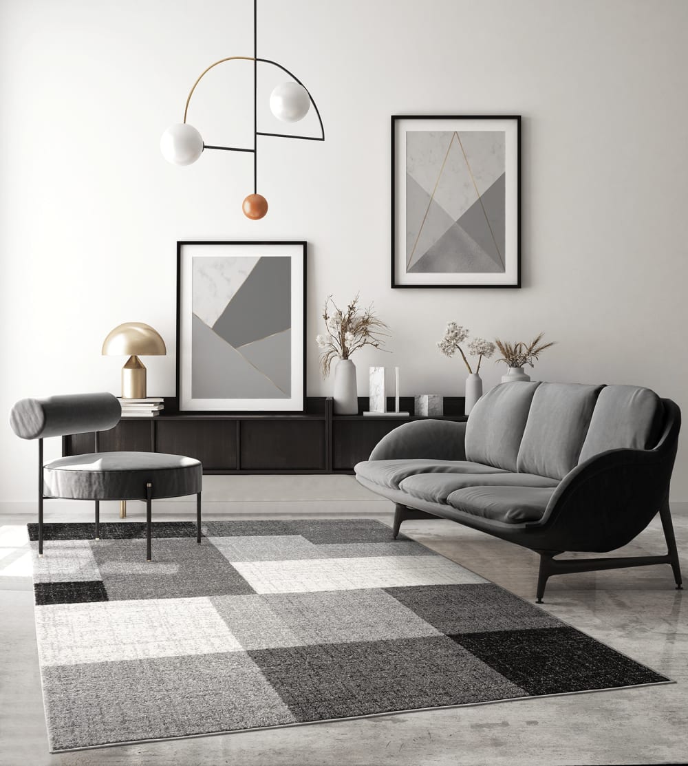 Tapis moderne salon géométrique contour, gris, 140 x 200 cm — vue 3