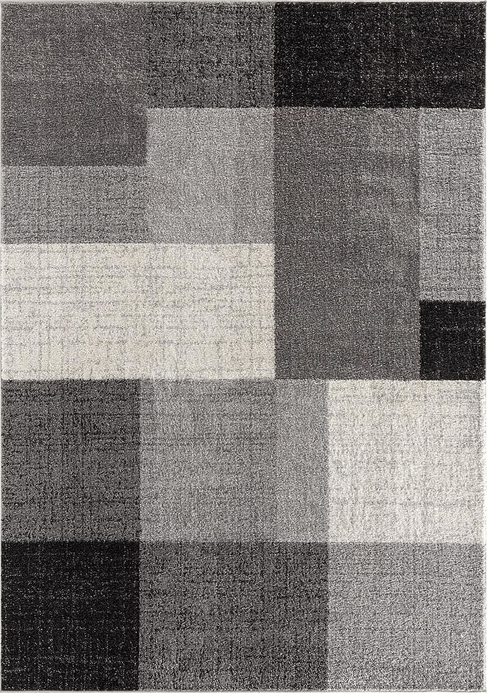 Tapis moderne salon géométrique contour, gris, 200 x 280 cm
