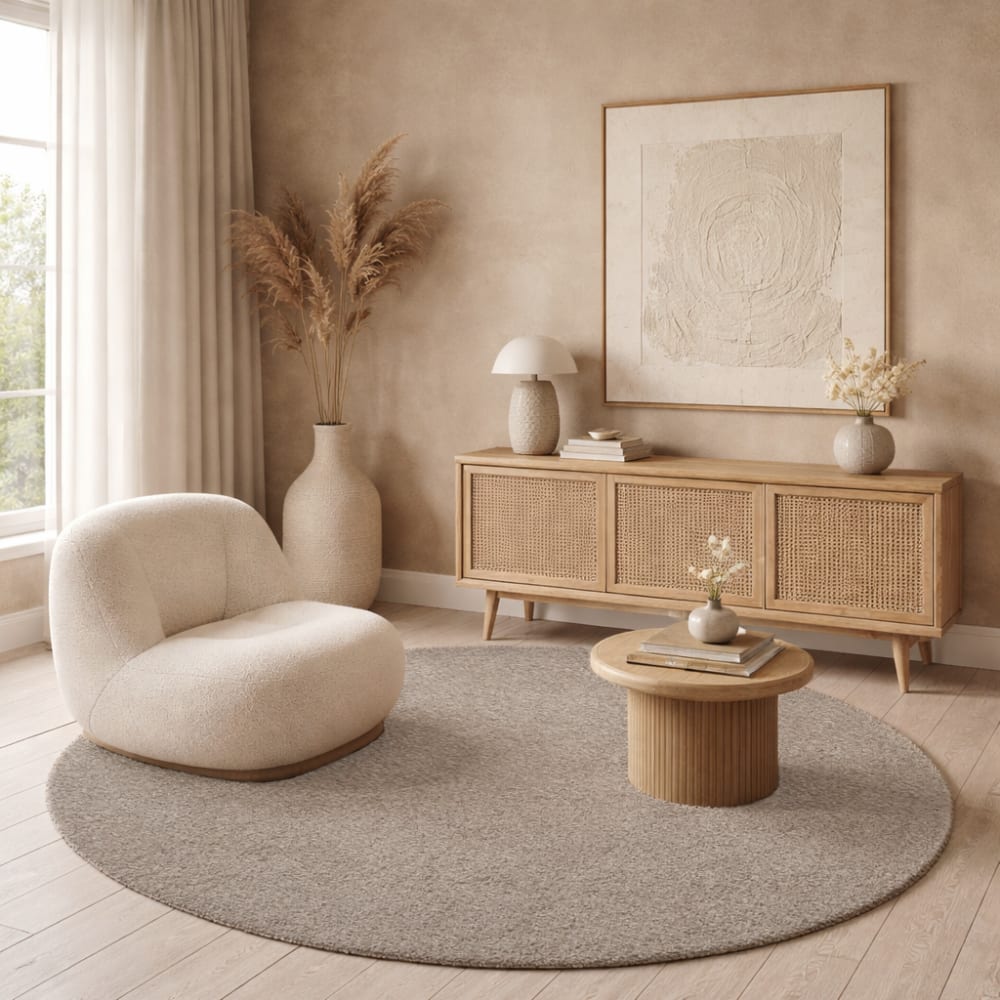 Tapis salon moderne moelleux, beige, 160 cm ronde — vue 3