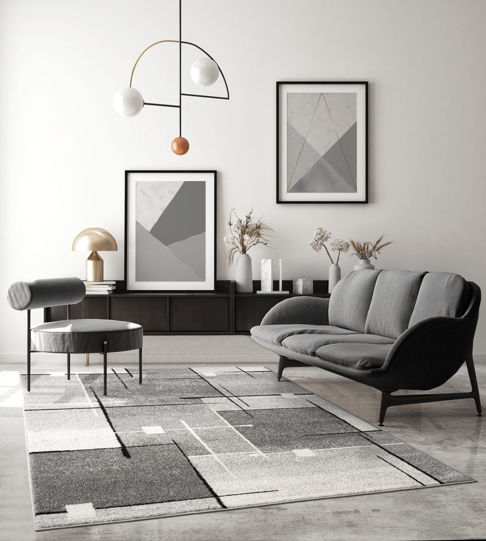 Tapis moderne salon découpe contour, gris, 140 x 200 cm — vue 3