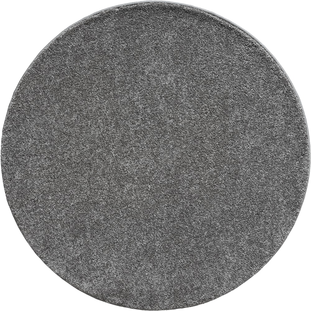Tapis salon moderne moelleux, gris, 160 cm ronde