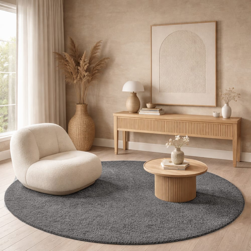 Tapis salon moderne moelleux, gris, 160 cm ronde — vue 3