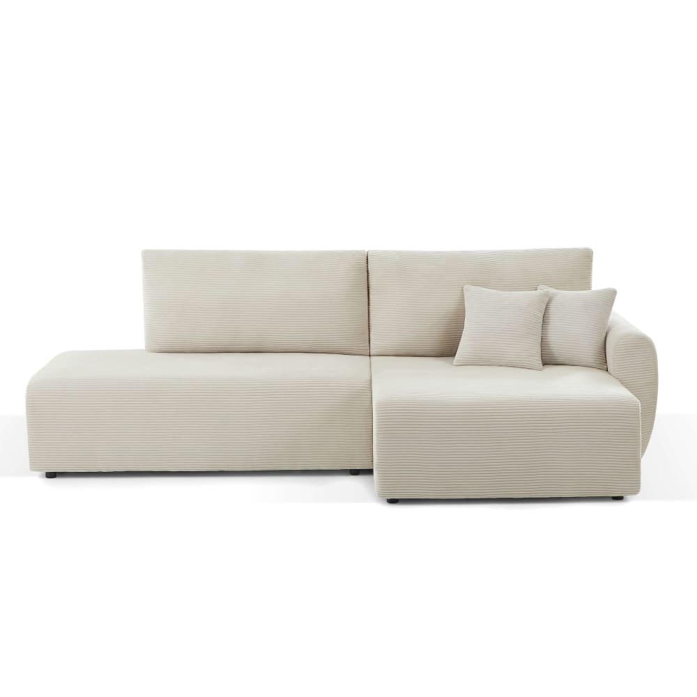 Canapé d'angle convertible en velours côtelé 4 places beige