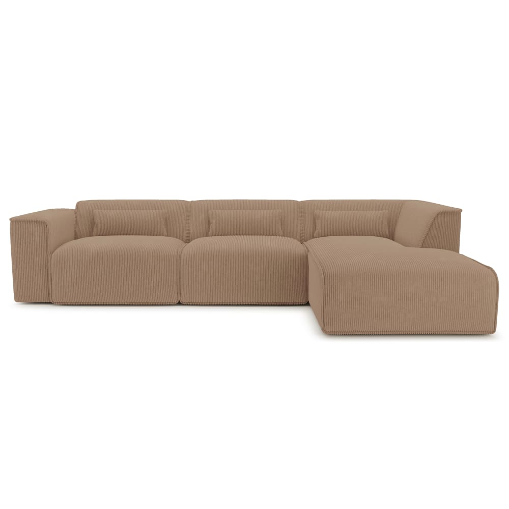 Canapé d'angle en velours côtelé 6 places marron