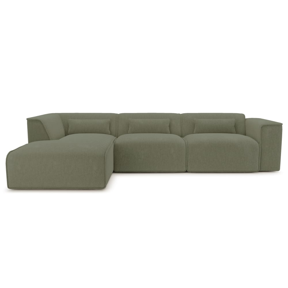 Canapé d'angle en velours côtelé 6 places vert