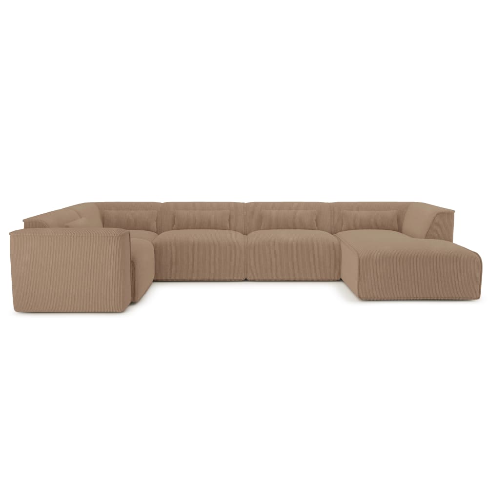 Canapé panoramique en velours côtelé 7 places marron