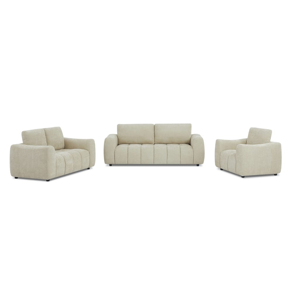 Ensemble canapés droits 3+2 places + fauteuil  tissu taupe