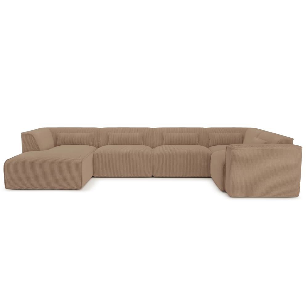 Canapé panoramique en velours côtelé 7 places marron