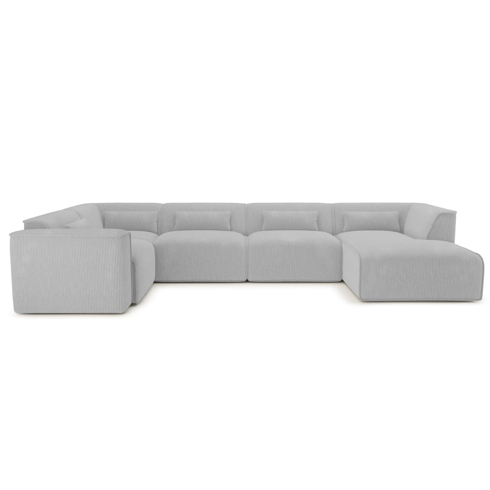 Canapé panoramique en velours côtelé 7 places gris