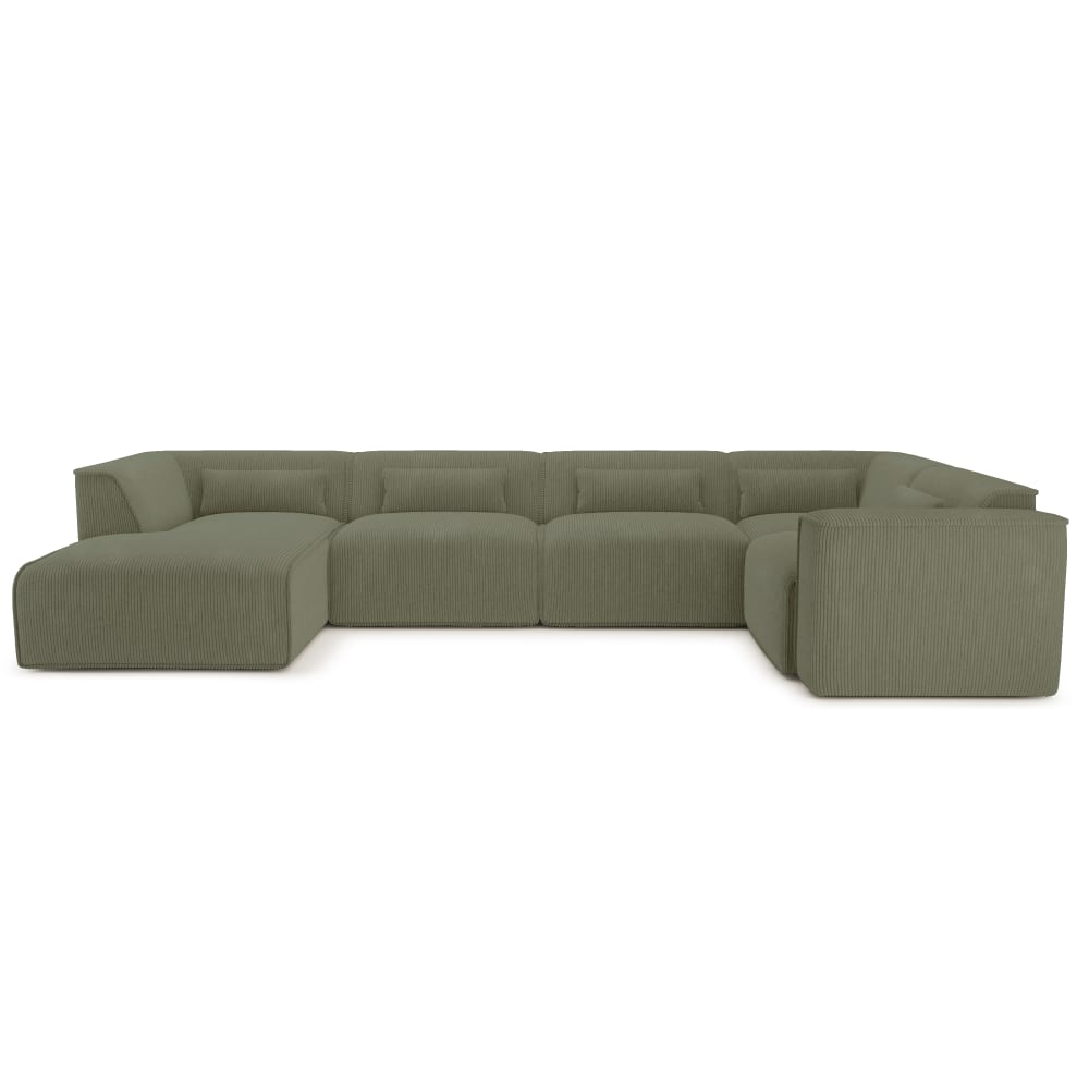 Canapé panoramique en velours côtelé 7 places vert