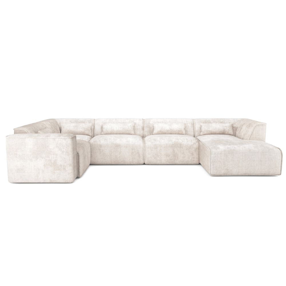 Canapé panoramique en tissu 7 places beige