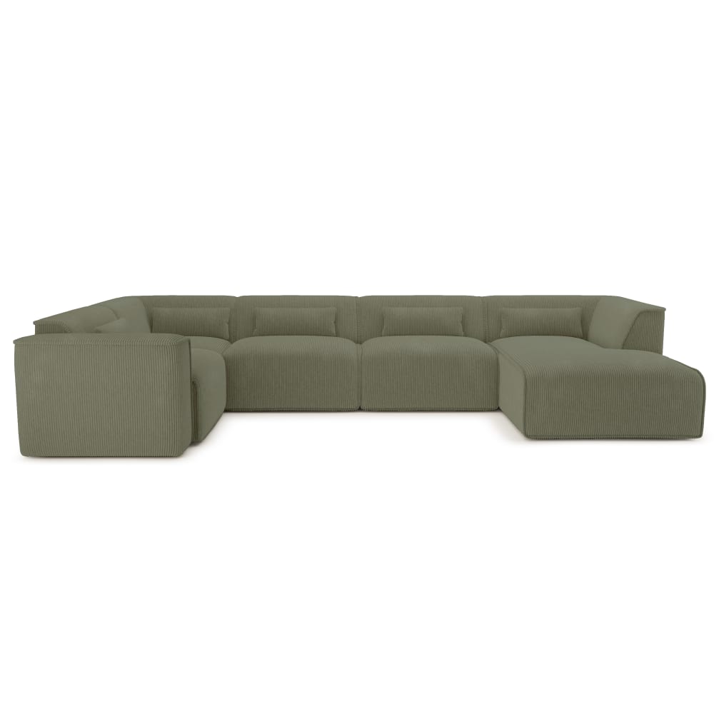 Canapé panoramique en velours côtelé 7 places vert