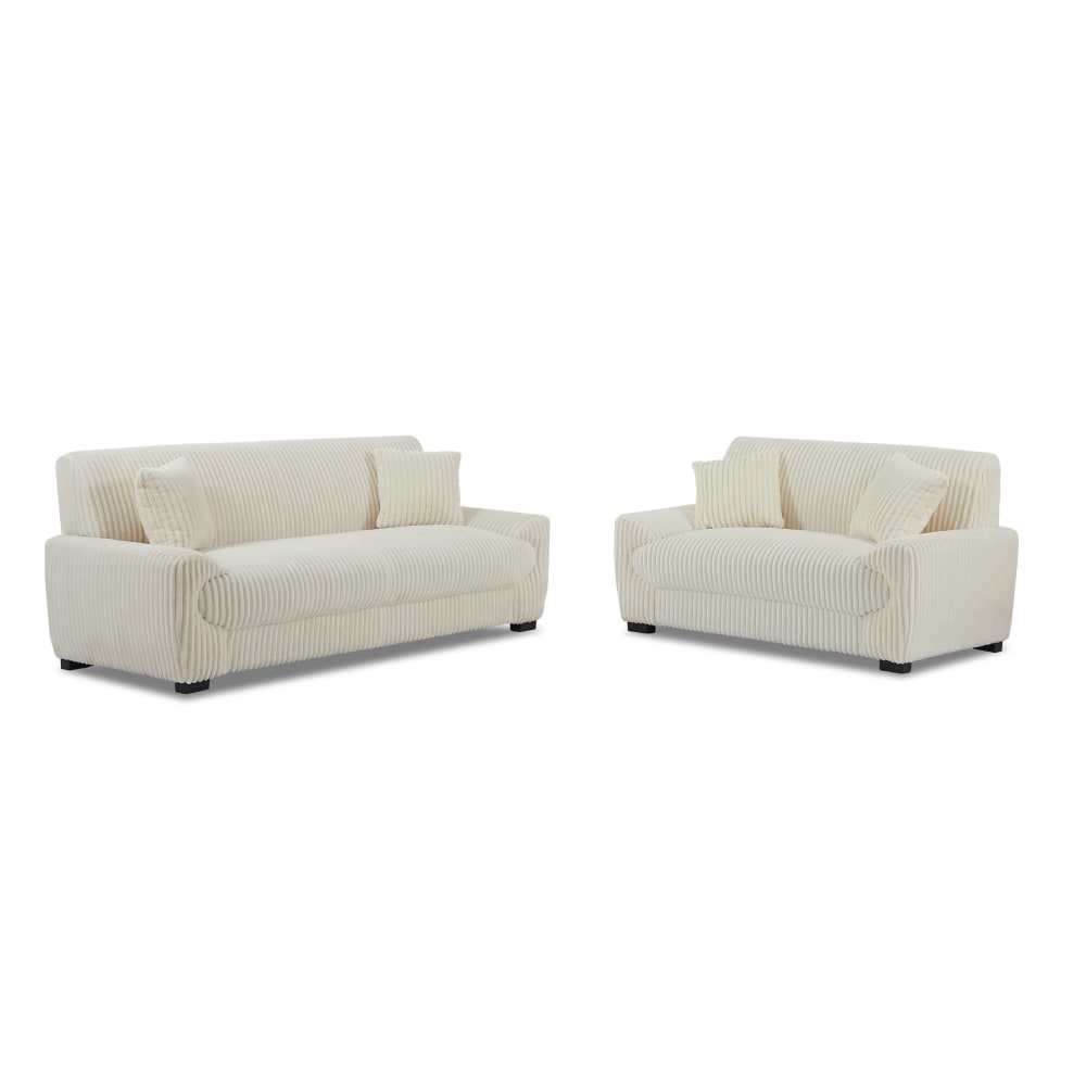 Ensemble canapés en velours côtelé 5 places beige