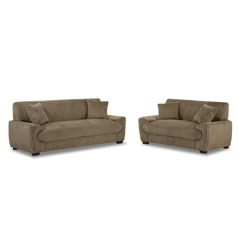 Ensemble canapés en velours côtelé 5 places marron