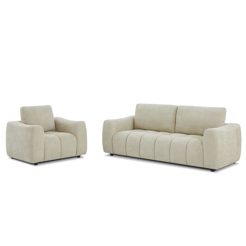 Ensemble canapé fixe 3 places + fauteuil 1 place  tissu taupe