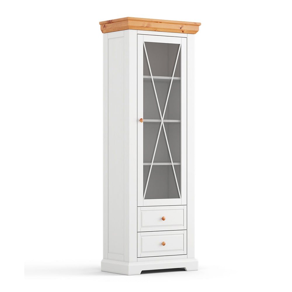 Feldmann-Wohnen Standvitrine mit Glastür aus Massivholz 70x41x200cm, weiß style modern - -