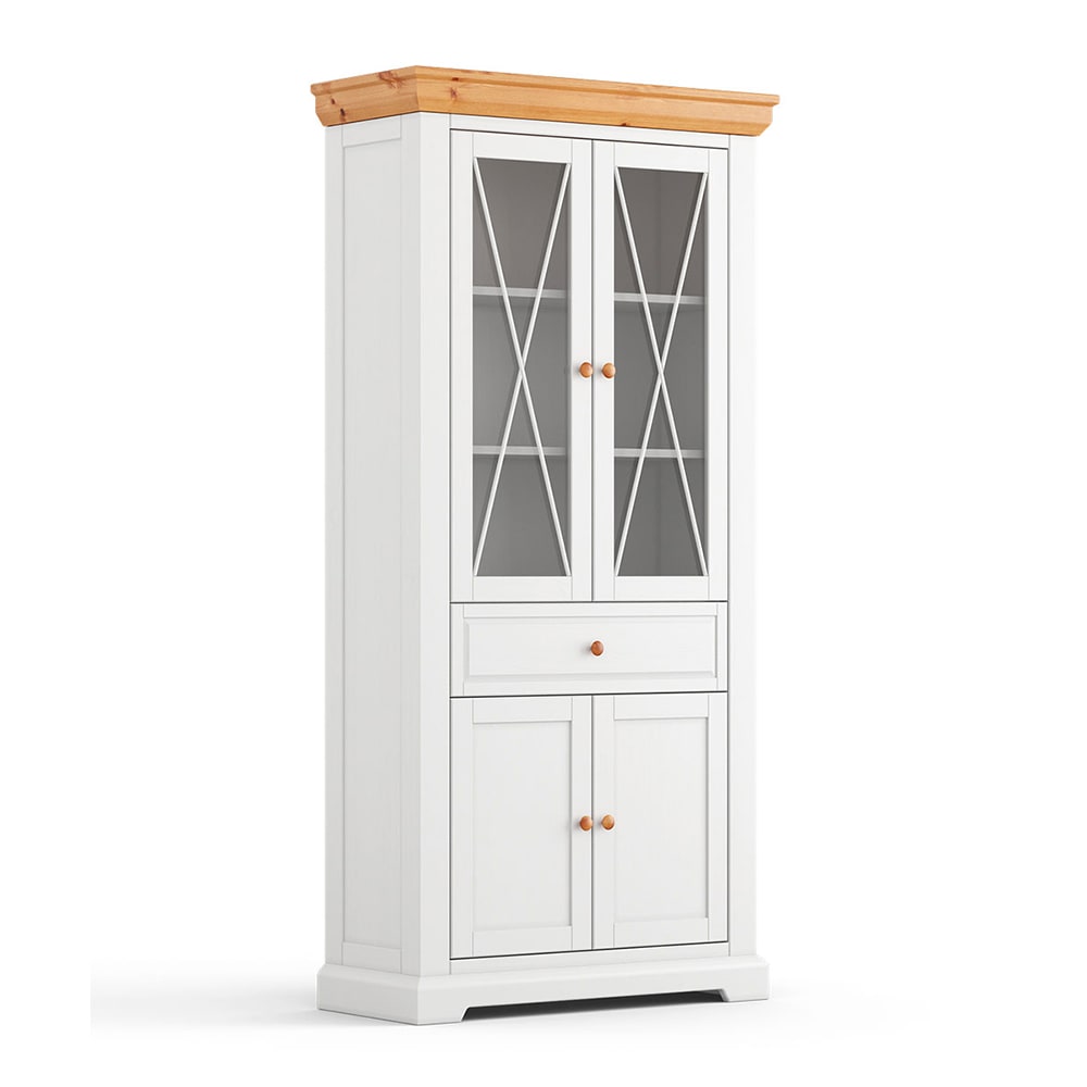 Feldmann-Wohnen Standvitrine mit Glastüren aus Massivholz 95x41x200cm, weiß style modern - -