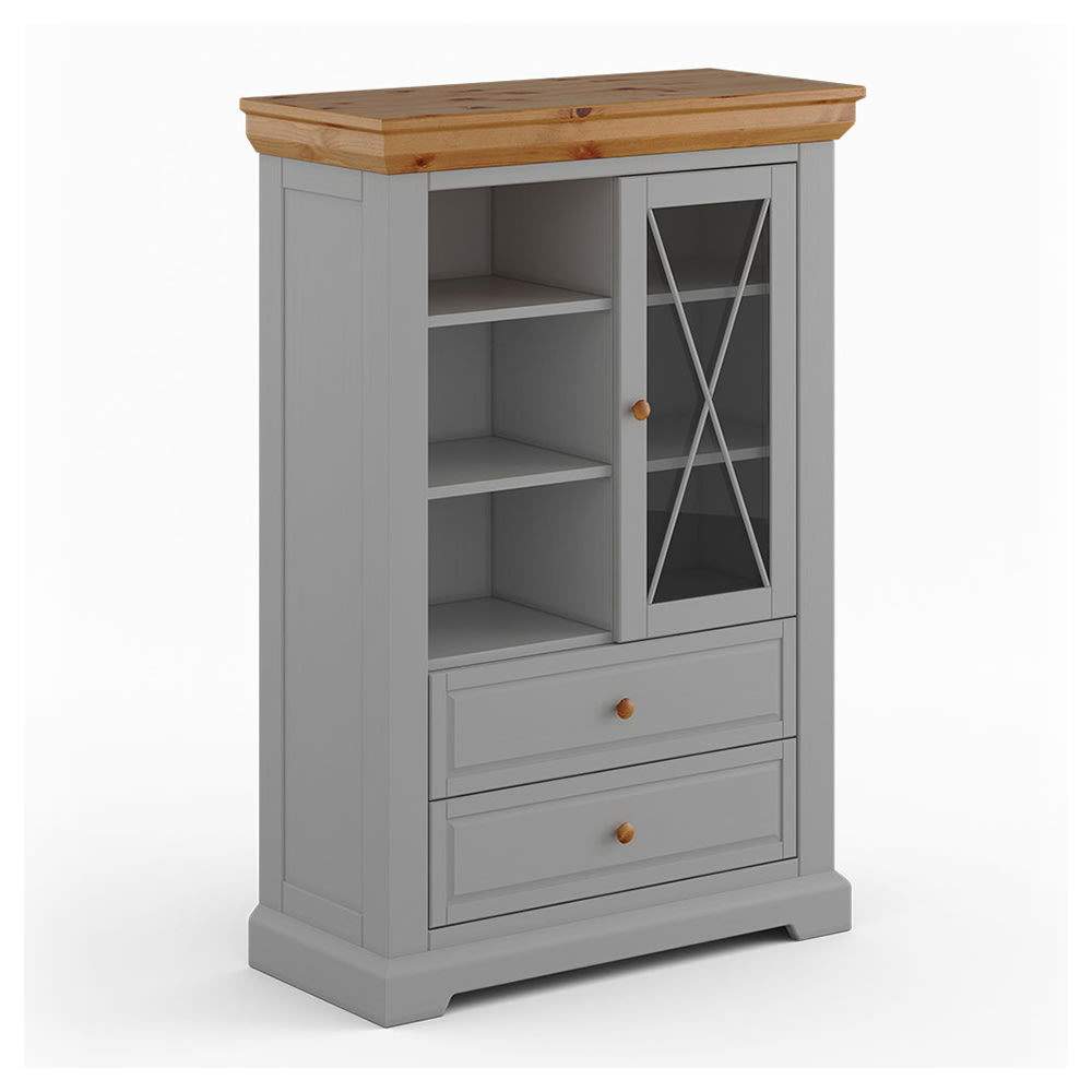 Feldmann-Wohnen Standvitrine mit Glastür aus Massivholz 95x41x140cm, grau style modern - -