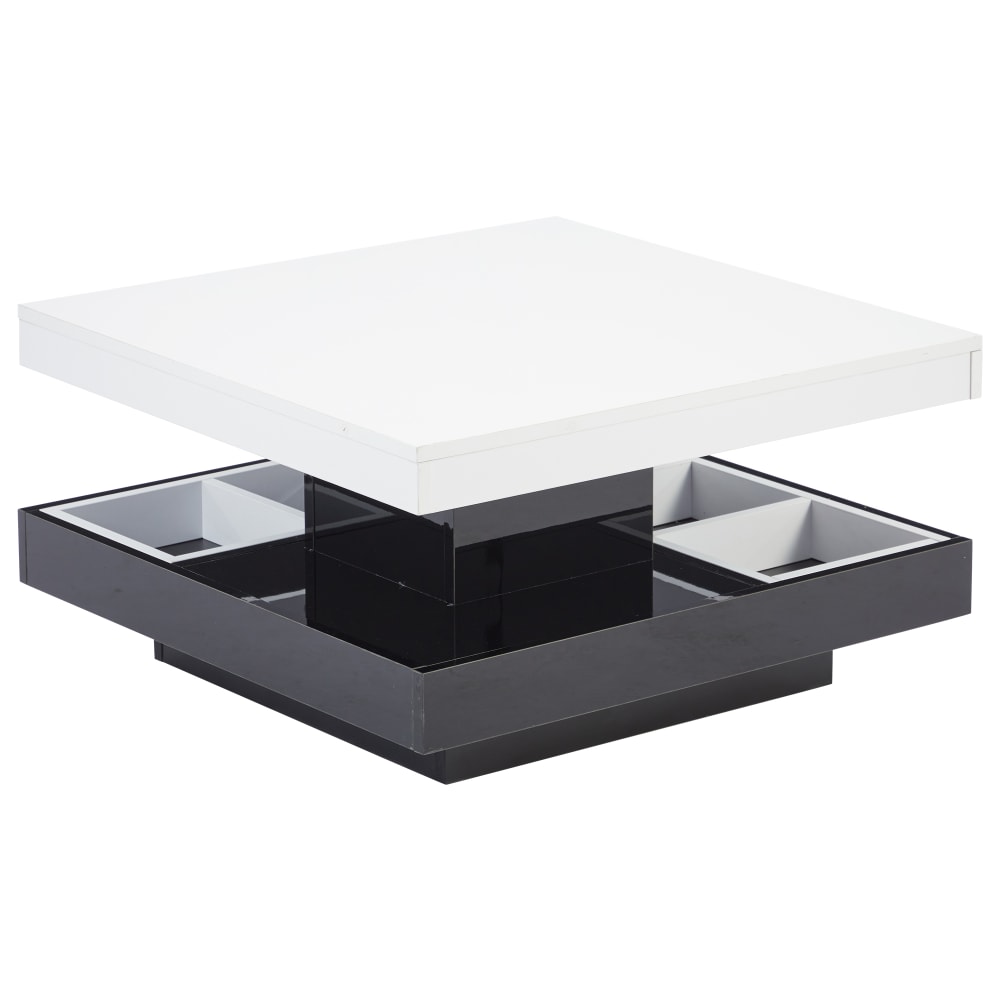 OKWISH Couchtisch mit 360° drehbarer Platte 70x70x36 cm, weiß und schwarz - Spanplatte
