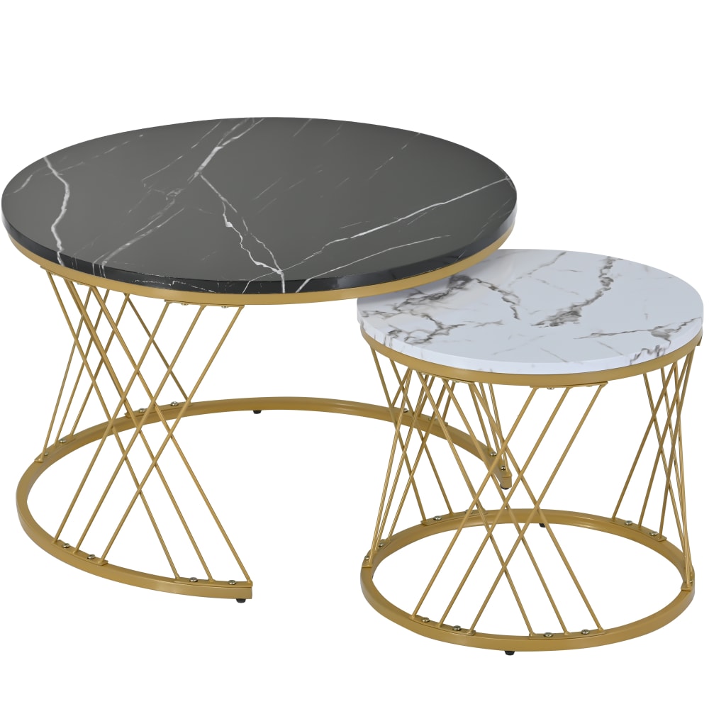 OKWISH Couchtisch-Set aus MDF mit Nesting-Funktion 70x70x45 cm, schwarz - Spanplatte