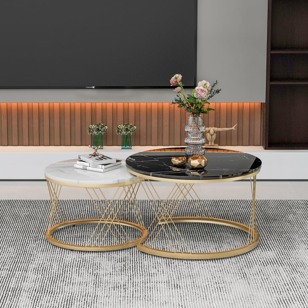 Couchtisch-Set aus MDF mit Nesting-Funktion 70x70x45 cm, schwarz
