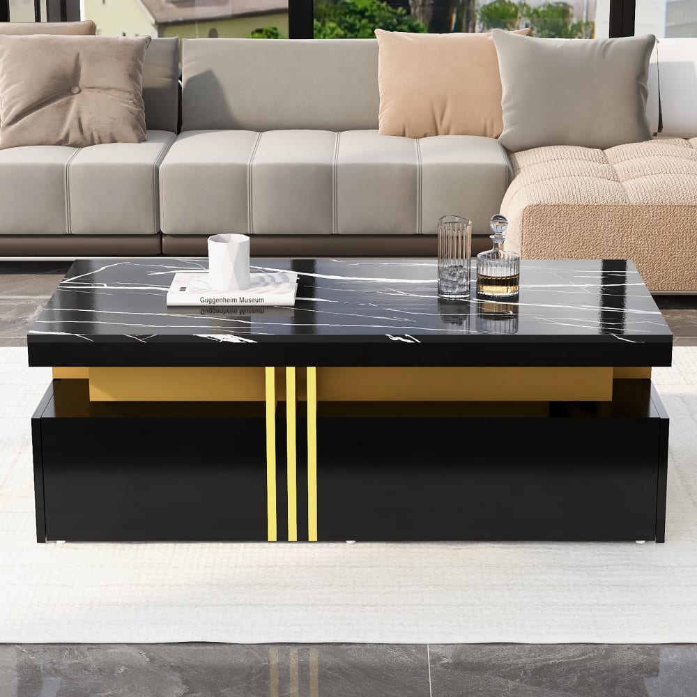 OKWISH Couchtisch aus Spanplatte mit 2 Schubladen 100x50x40 cm, schwarz - Spanplatte