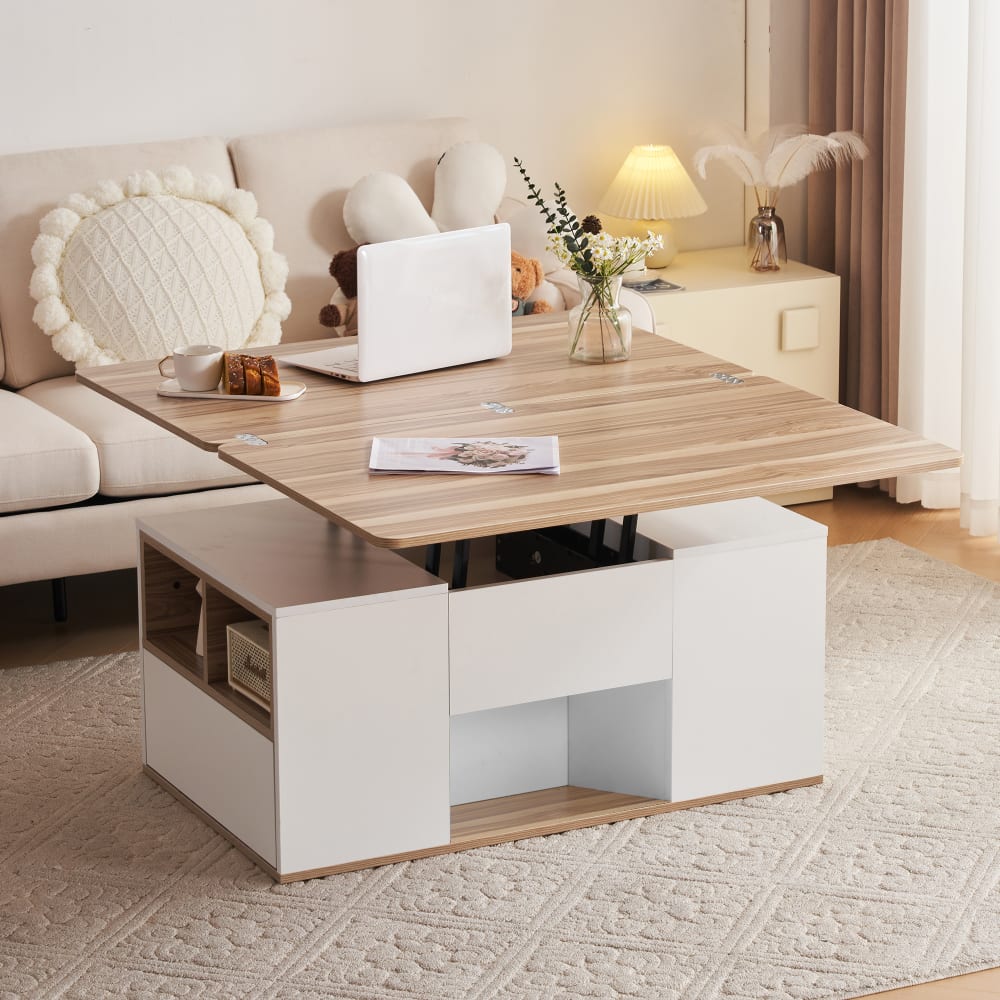 Couchtisch höhenverstellbar weiß mit Stauraum 100x51x47 cm -