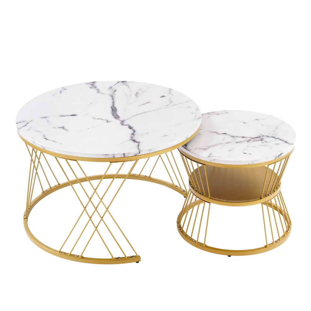 OKWISH Couchtisch-Set aus Metall mit Nesting-Funktion 70x70x45 cm, weiß style modern - Spanplatte