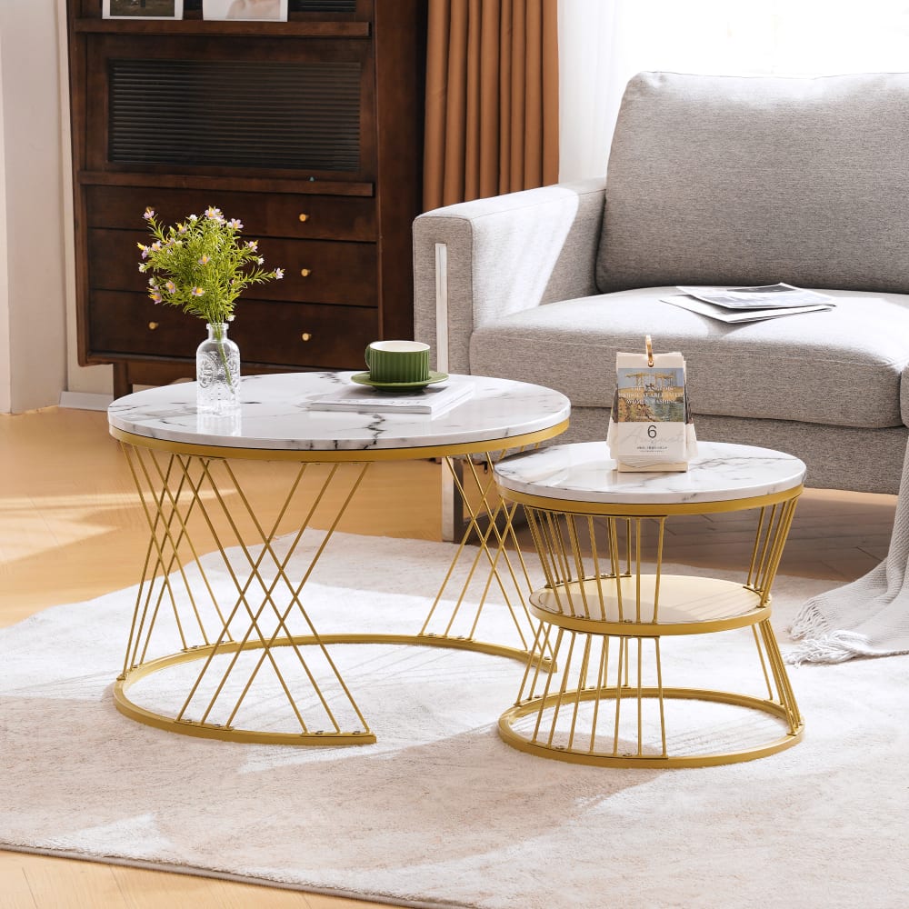 Couchtisch-Set aus Metall mit Nesting-Funktion 70x70x45 cm, weiß