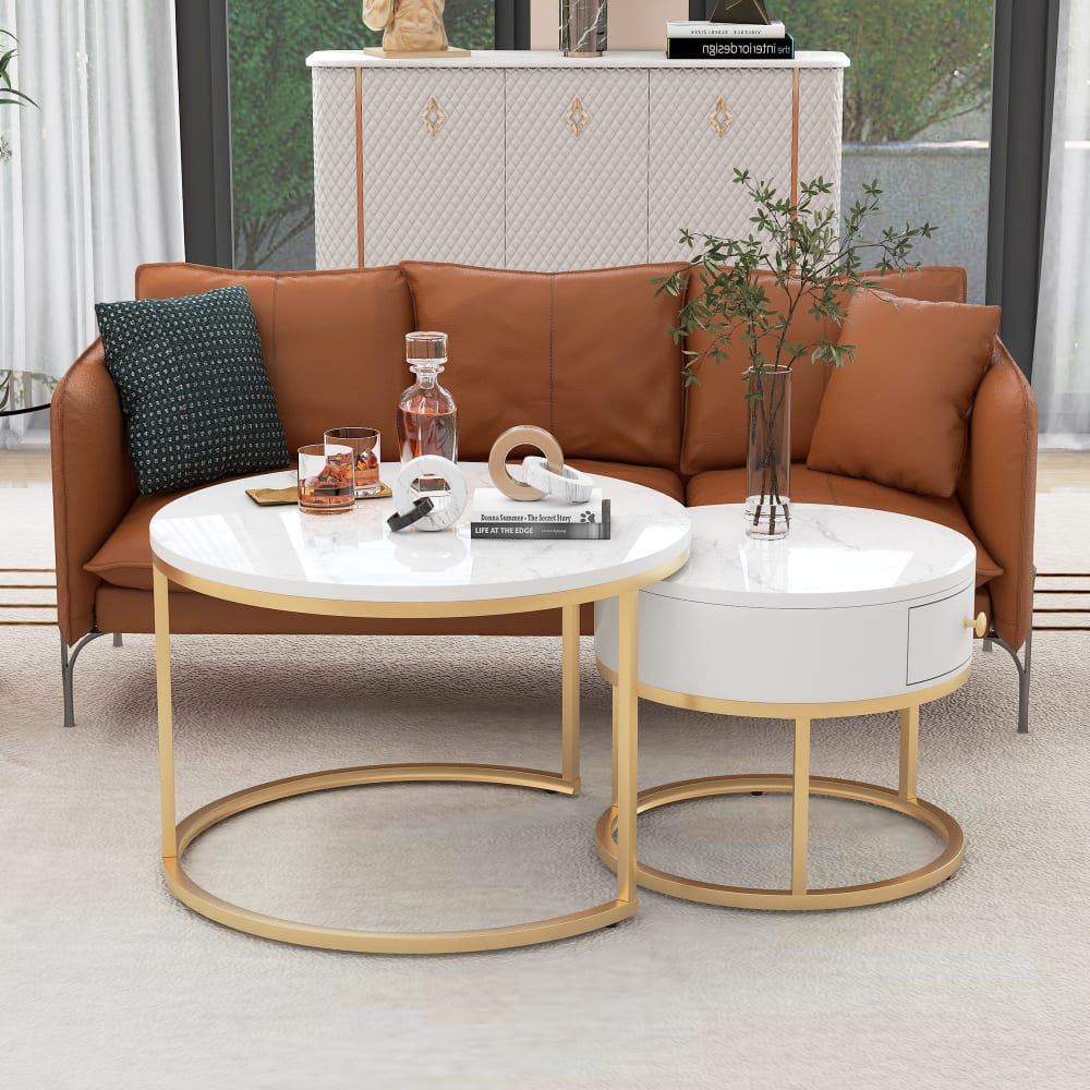Couchtisch-Set aus MDF mit Nesting-Funktion 70x70x48 cm, weiß -