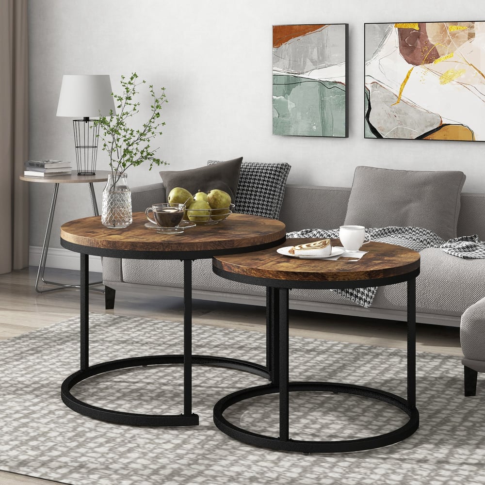Couchtisch-Set aus MDF stapelbar 70,5x70,5x50 cm, braun - Maisons