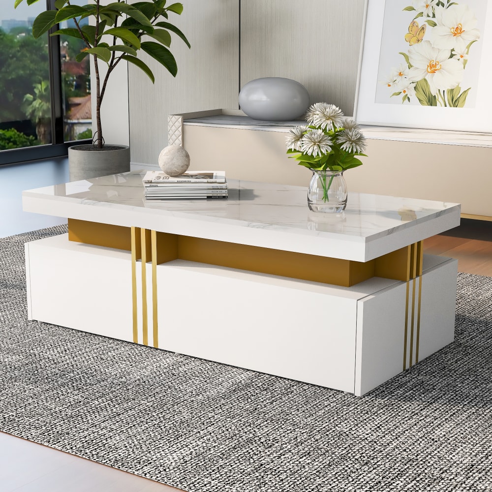 Couchtisch aus Spanplatte mit 2 Schubladen 100x50x40 cm, weiß -