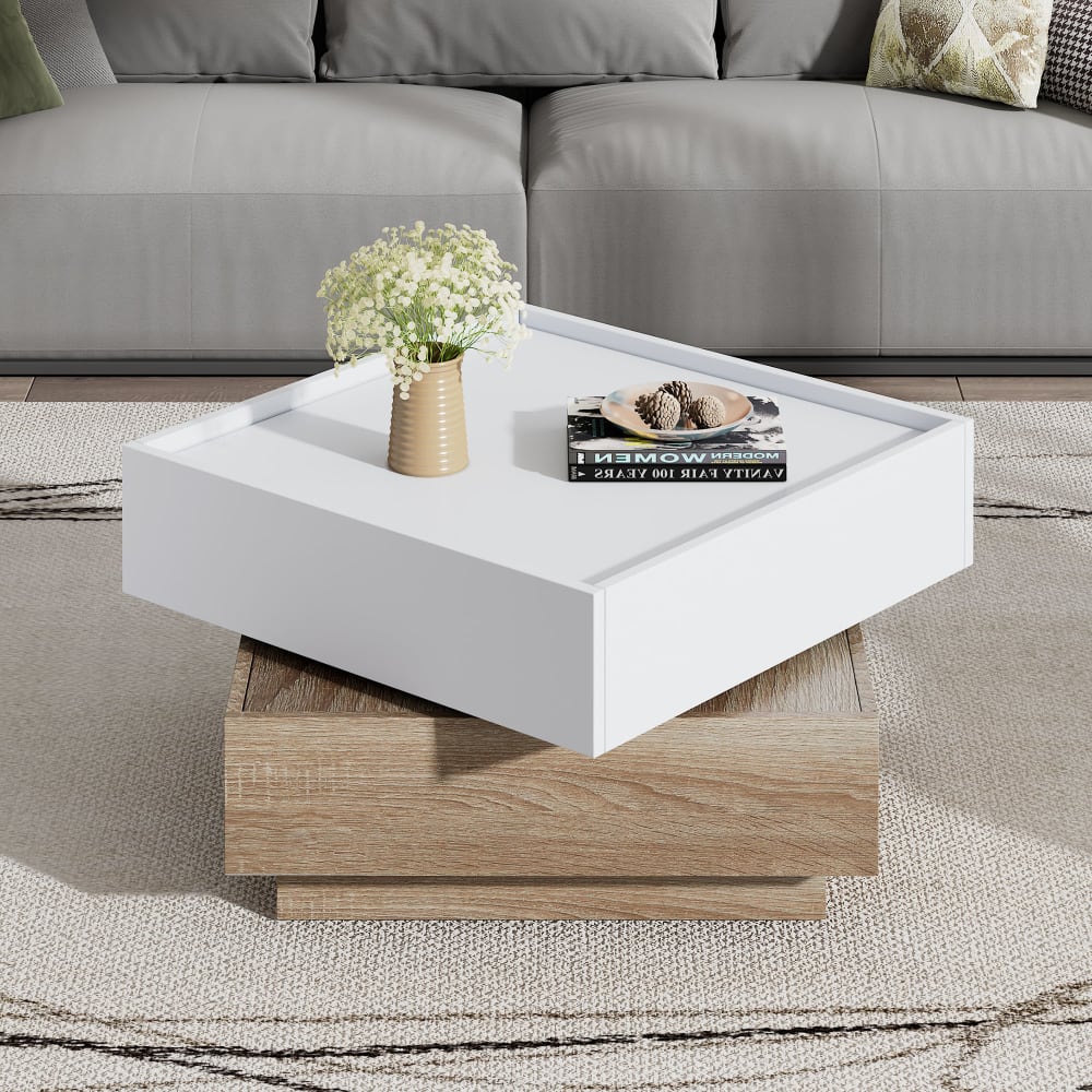 Couchtisch aus Spanplatte mit 2 Schubladen 60x60x38 cm, weiß -
