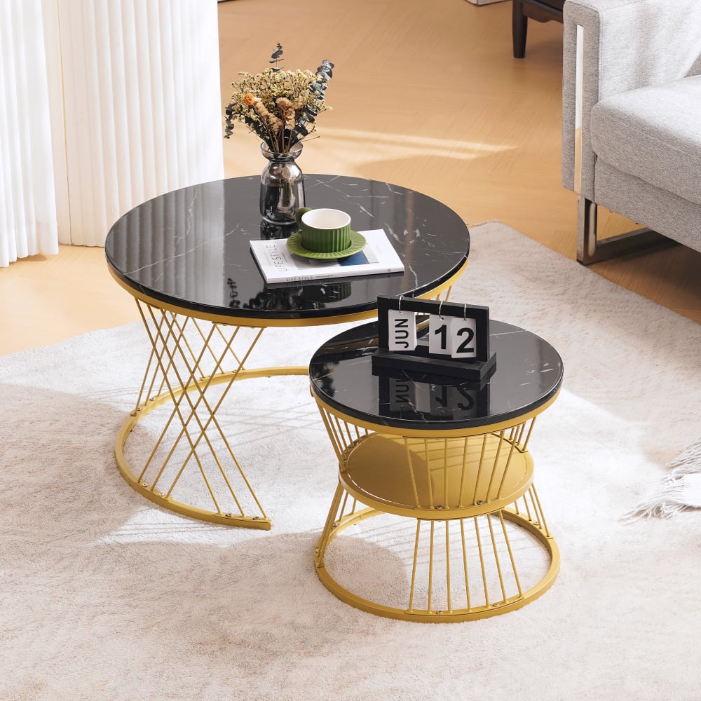 Couchtisch-Set rund mit Nesting-Funktion 70x70x45 cm, schwarz -